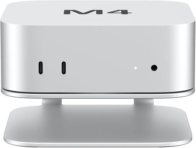 AKKYAJAURE Mac mini M4 Dock Stand, Aluminum Desktop Stand Mount for New Mac mini M4 and M4 Pro, Improved Cooling, Easy Power Button Access & Desk Organization – Essential Mac mini M4 Accessories