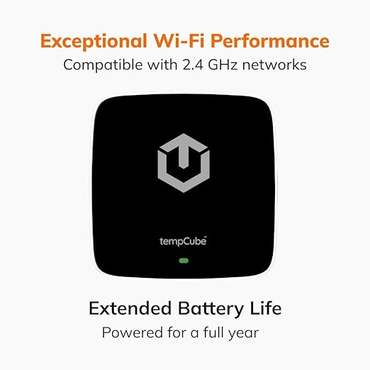 tempCube Pack of 2 WiFi Temperature & Humidity Sensor | Connects 2.4 GHz – Real-Time 24/7 Monitoring | No Subscription | Data Logger | Unlimited Text/Email Alerts | Freezer, Medical & Food Storage