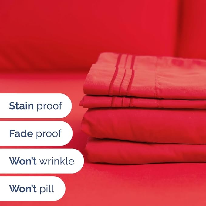 Split Head King Sheet Set – 4 Piece Flex Split Top King Sheets for Adjustable Beds - Fits 14” to 16" Mattress with Deep Pockets - Ultra-Soft, Breathable & Cooling - Luxury Bedding & Wrinkle Free - Red