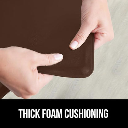 GORILLA GRIP 2 Pack Comfortable Cushioned Kitchen Mats for Floor, 17x29 + 17x59, Waterproof and Stain Resistant, 1/2 Inch Thick Soft Ergonomic Standing Desk Anti Fatigue Mat, Foam Supports Feet, Brown