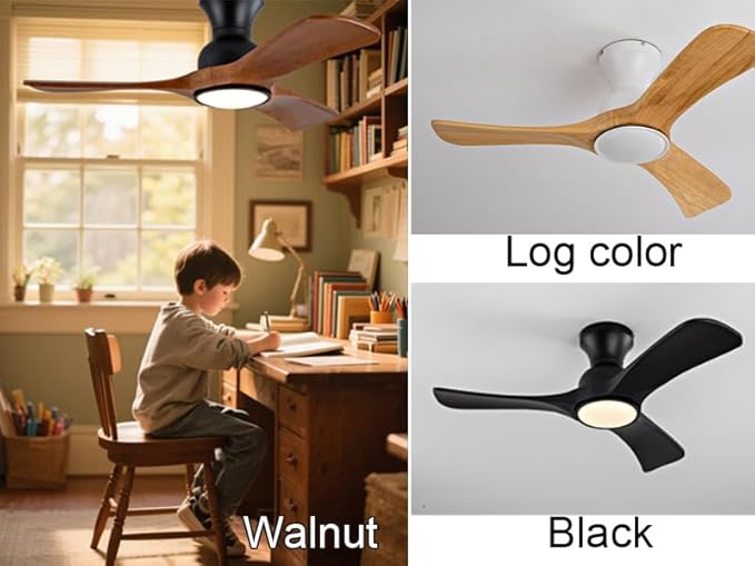 Gaizw Ceiling Fans with Lights, 52 Inch Flush Mount Ceiling Fan with Light,Modern 3-Blade Wooden Ceiling Fan, 6-Speed Remote Control, Bedroom Dining Room Garage Indoor Outdoor Fandelier