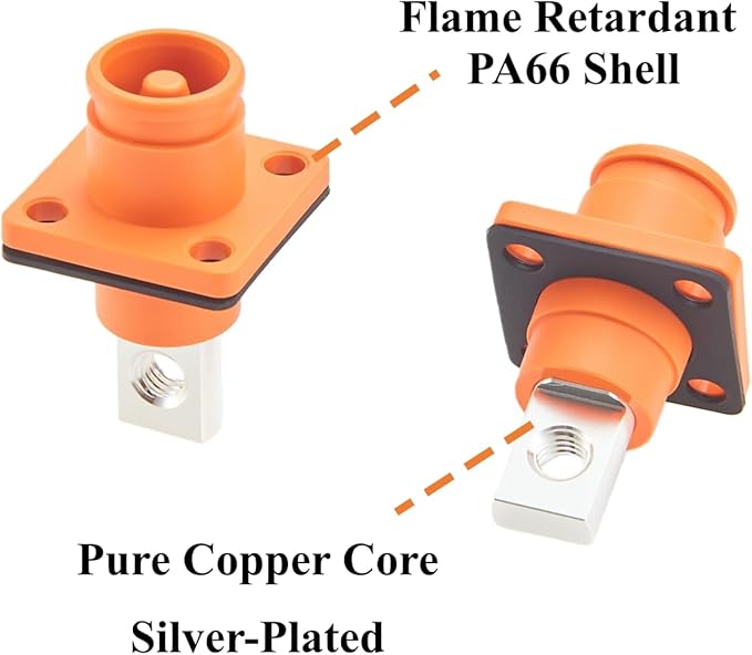 1 Set Battery Energy Storage Connector 100A 16mm² High Current HV Connectors Quick Plug Terminal Right Angle Plug and Socket IP67 Waterproof Power Adapter (Orange, 100A)