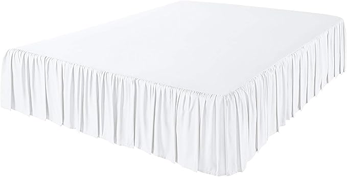 KRISHNA Ruffled Bed Skirt with Split Corners King, 100% Microfiber Hotel Quality, 24 Inch Drop Dust Ruffle Gathered Bedskirt with Platform, 78" x 80", White