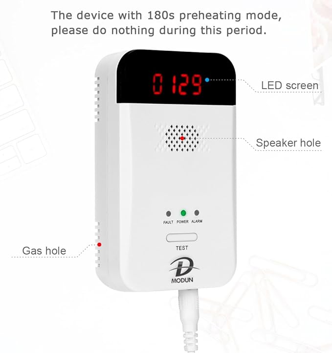 MODUN D Gas Detector for Home, Natural Gas|LPG|Coal Gas Leak Detector Alarm, Methane Propane Detector Butane Combustible Gas Alarm for Kitchen Garage RV, Plug-in Sensor Gas Monitor with LED Display