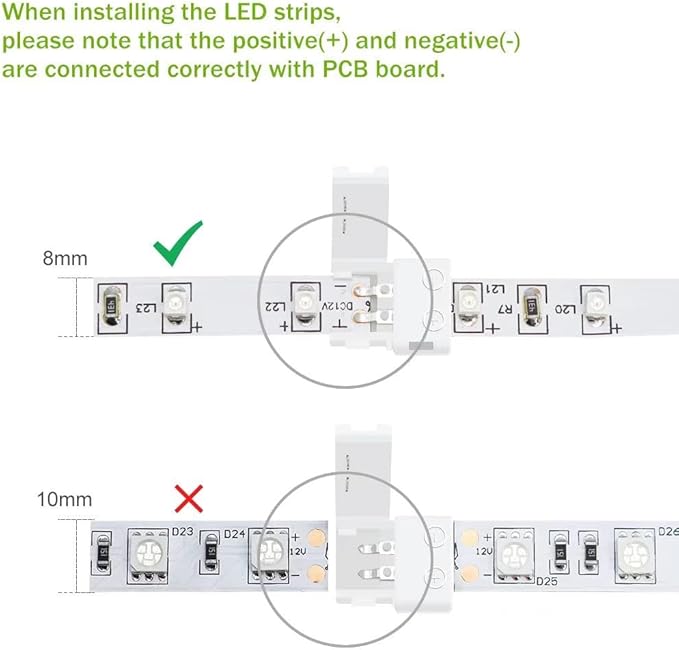 LightingWill 10pcs Pack Strip to Strip Unwired Gapless Solderless Snap Down 2Pin Conductor LED Strip Connector for 8mm Wide 3528 2835 Single Color Flex LED Strips