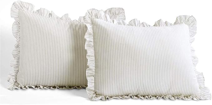 Lush Decor Ticking Stripe Bedspread Full Size 3 Piece Set Wheat - Image 4