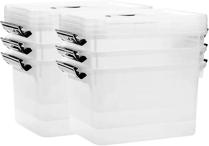 JUJIAJIA 6 Quart Clear Storage Latch Box/Bins, 6-Pack Plastic Container with Latches and Lid