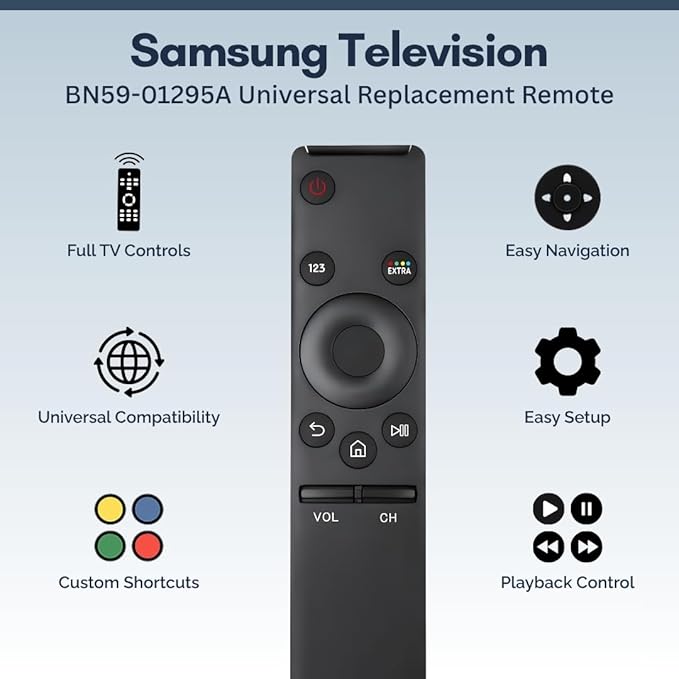 BN59-01295A Samsung TV Remote Control Replacement for Smart TV - Easy Setup, Durable Design, Universal Infrared Remote - Works with Samsung Smart, QLED, UHD, 4K, Curved, LED, LCD, & HDTV Models