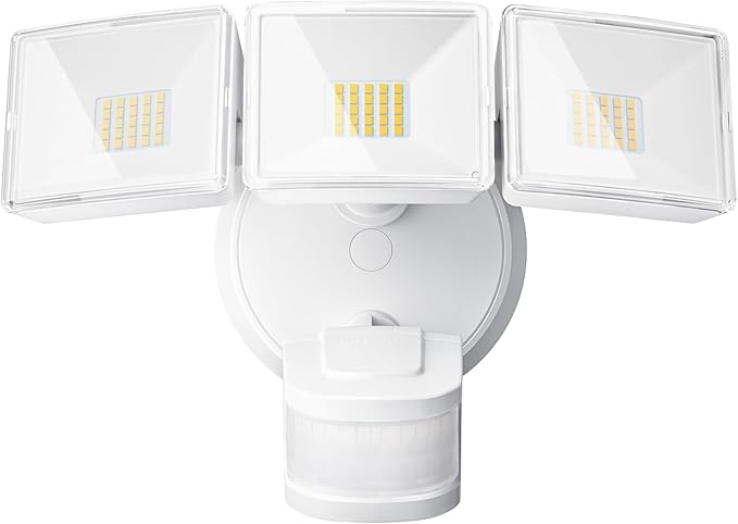 OREiN 4500LM/30W Flood Lights Outdoor, 240°/40FT Motion Sensor Outdoor Lights, Dusk to Dawn/Auto/Test Mode, IP65 Waterproof LED Security Light for Yard Garden, White (Hardwired)