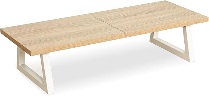 TEAMIX 24 inch Monitor Stand Riser, Wood & Steel Computer Monitor Stand with Storage, Laptop, PC, Printer Stand Riser for Desktop Office Desk Organizers