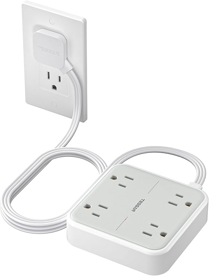 TESSAN Flat Extension Cord 5Ft, Flat Plug Power Strip by TESSAN
