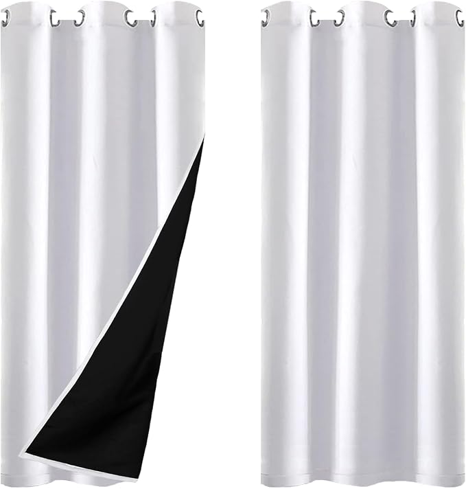 100% Blackout Curtains 63 Inch Long White Curtains 2 Panels - Image 3