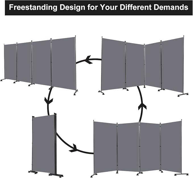 Room Divider 4 Panel Folding Privacy Screen, Round Pad Design Wall Divider | - Image 7