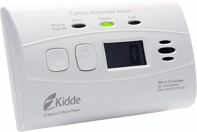 Kidde Carbon Monoxide Detector with 10-Year Battery, Digital Display, 3 LEDs, Replacement Indicator, Peak Level Memory, 2 Pack