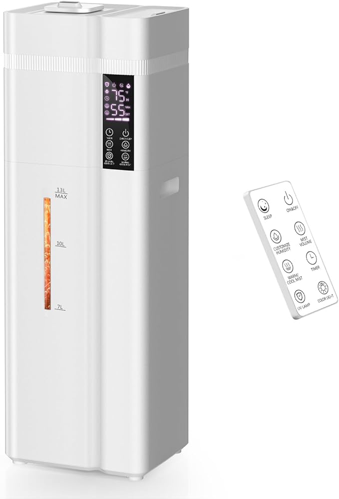 Zeova 13L/3.4Gal Humidifiers for Bedroom, Ultrasonic Warm & Cool Mist Humidifier Large Room, Covers 800ft², 72H Runtime, 24H Timer, 3 Mist Modes Top Fill Quiet Humidifiers for Home, Office, White