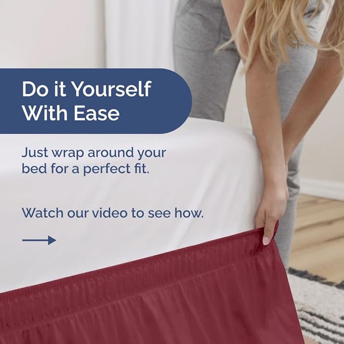 Wrap Around Dust Ruffle Bed Skirt - Burgundy - Twin/Twin XL Size Beds with 18 Inch Drop - Easy Fit Elastic Strap - Adjustable Pleated Bedskirt w/Brushed Fabric Wrinkle Free - Women, Men, Kids & Teens
