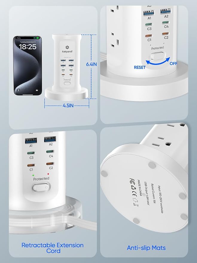 Kakyanill 30W USB Charging Station, Power Strip Tower - Image 6