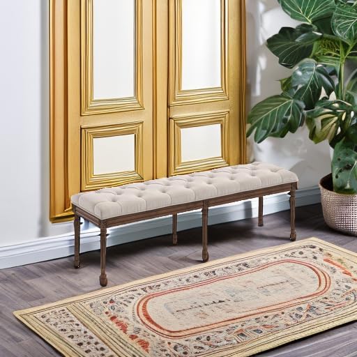 LUE BONA 60" Fabric End of Bed Bench, Upholstered Tufted French Bedroom Bench - Image 6
