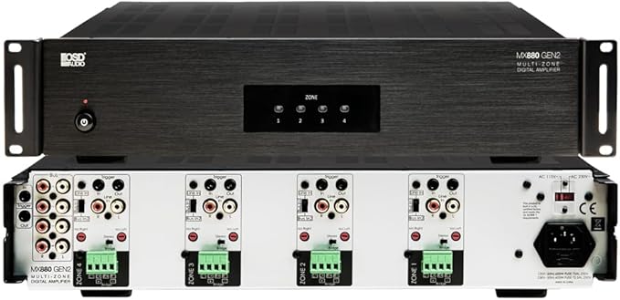 OSD Audio MX880 GEN2 4 Zone Amplifier 8Ch x 80W, Class D, Front Panel On/Off Buttons, Distributed Audio