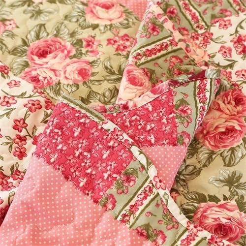 Summer Floral King Quilted Bedspread, Romantic Pink Quilt Set, Reversible - Image 7