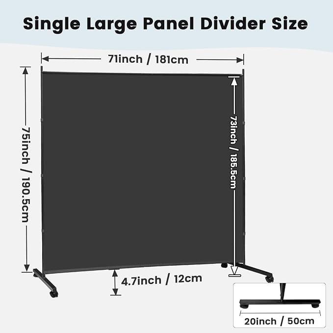 MAYOLIAH Large Single Panel Room Divider 71”W x 75”H Rolling Privacy Screen | - Image 2