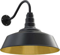 Steel Lighting Co. Large Outdoor Barn Light | Gooseneck Light Fixture | Made in America from 18-Gauge Steel | 20" Dome | 16" Gooseneck Matte Black Exterior/Brass Interior