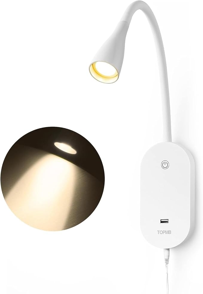 Wall Reading Light for Books in Bed, USB Output Headboard Wall Lamp, 5 Dimmable by TOPMB