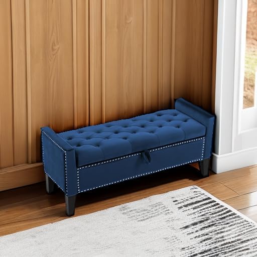 Velvet Storage Ottoman Bench, Modern Entryway Ottoman Bench - Image 5