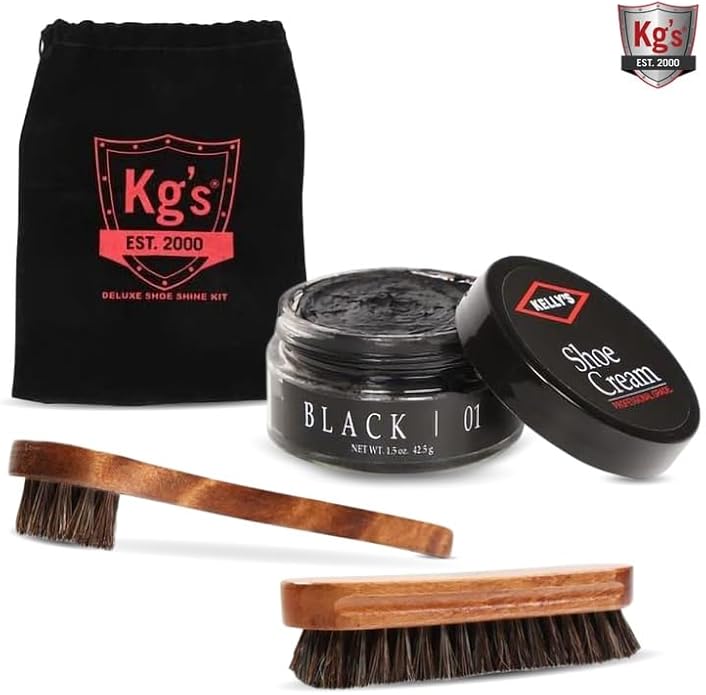 Kg's Shoe Shine Kit Includes Polish, Horsehair Brush, Applicator, and Storage Bag