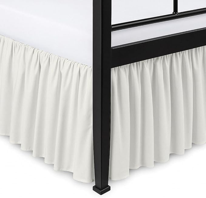 Ruffled Bed Skirt Split Corners with Platform, Tailored Fit Hotel Quality Wrinkle Free Ultra-Soft Microfiber Dust Ruffle, Upto 16 Inch Drop, Queen, Ivory