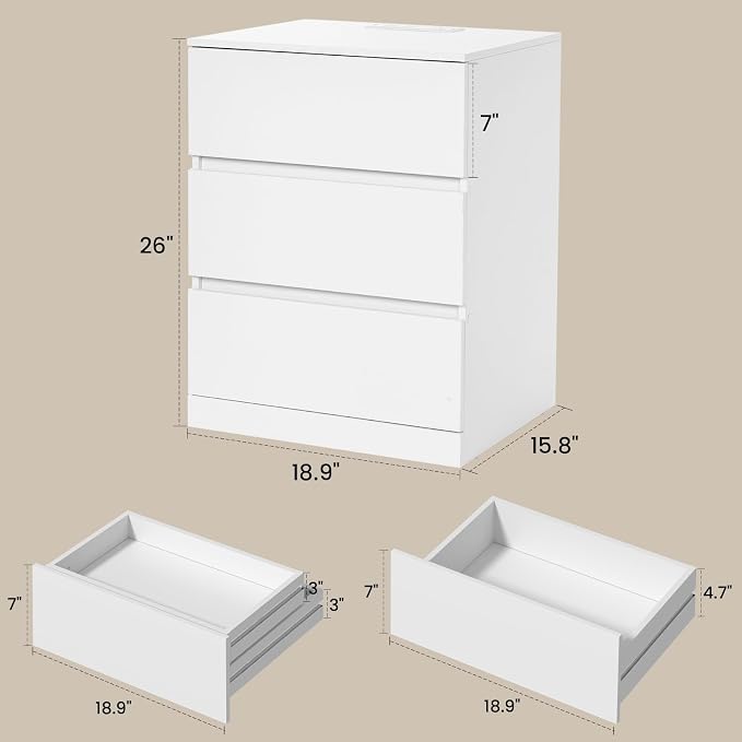 Nightstands Set of 2 with Charging Station and Hidden Drawer, Modern Night Stand - Image 3