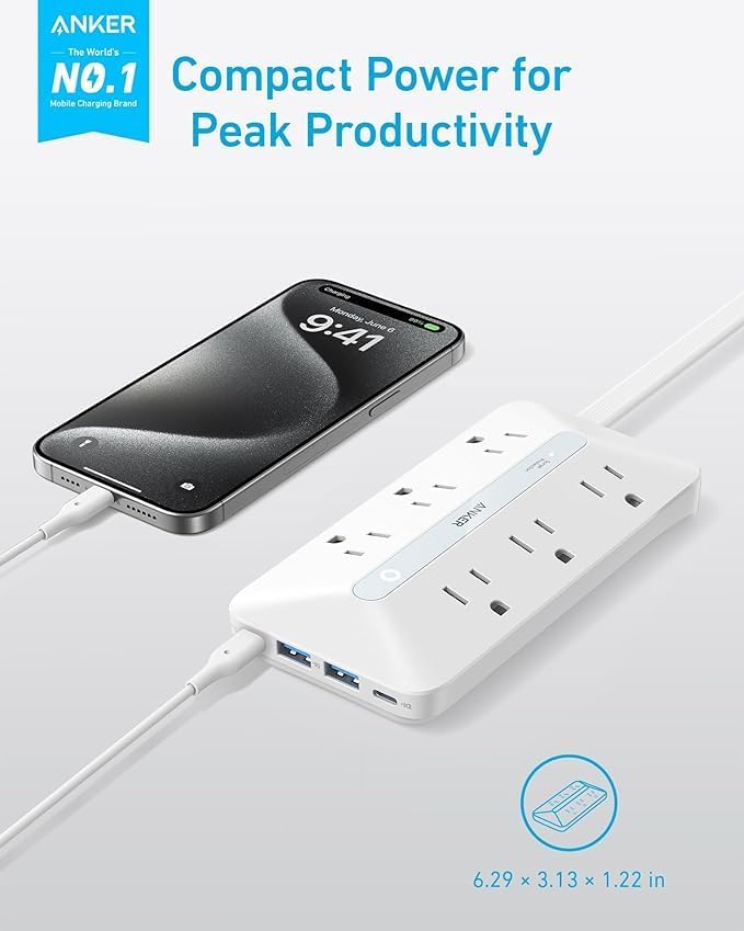Anker Power Strip with 300J Surge Protector, 10ft Outlet Extender, 6AC | Flat - Image 2