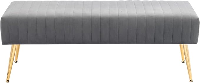 44 Inch Bedroom Benches, Upholstered Tufted Striped Fabric Ottoman Bench by FurnilivingFurnitureforHome