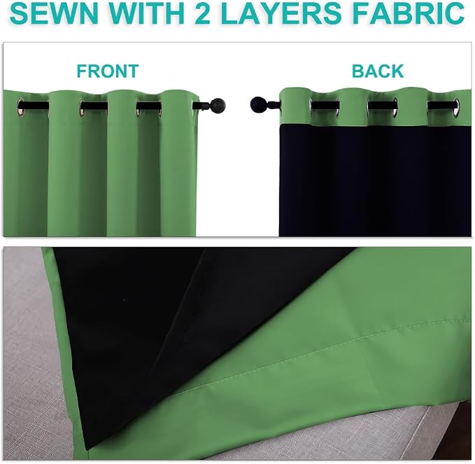NICETOWN Full Shade Curtain Panels, 70 x 72 inch, Forest Green, Pair of Energy - Image 4