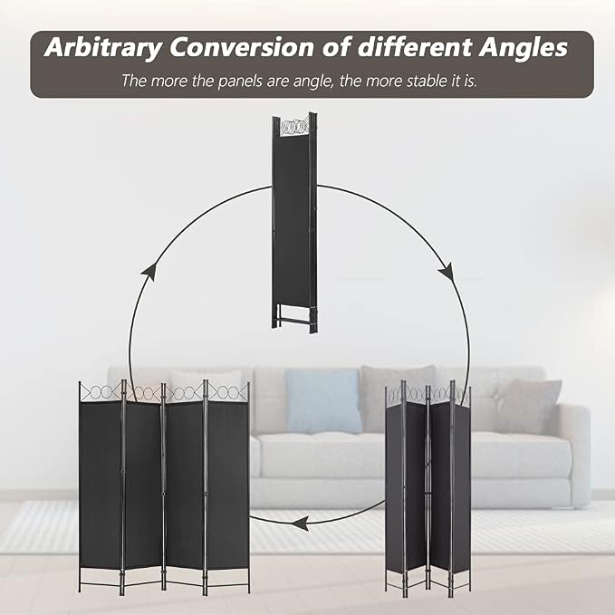 4 Panel Room Divider 6FT Steel Frame Screen Folding Privacy Divider - Image 4