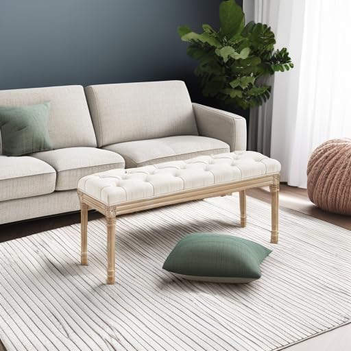 LUE BONA 44" Bedroom Bench, Fabric End of Bed Bench, Upholstered French Tufted - Image 6