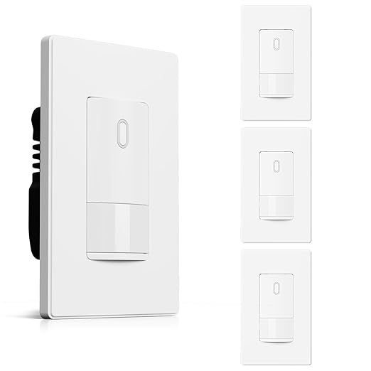 AIDA Single Pole Motion Sensor Light Switch w/Neutral Wire - 120° PIR Infrared Activation - CFL/LED/MLV/INC/HAL/Fan Compatible - UL Certified - 4 Pack,Matte White