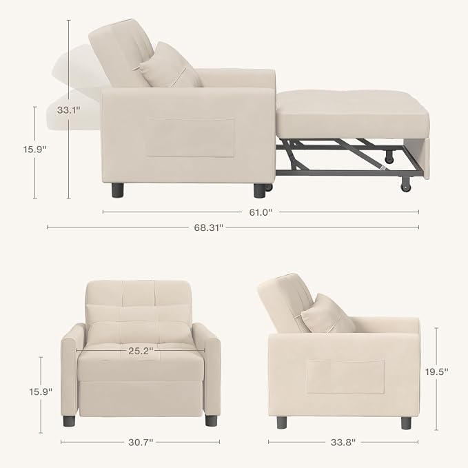 Aiho 3-in-1 Convertible Sleeper Sofa Bed - Image 3