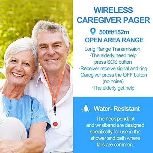 CallToU Wireless Caregiver Pager Call Button with USB Caregiver Pager, Medical Nurse Alert System Alarm and Panic Button 600+ Feet for Elderly Monitoring, Alert Button for Seniors at Home (CC06W 1-1)
