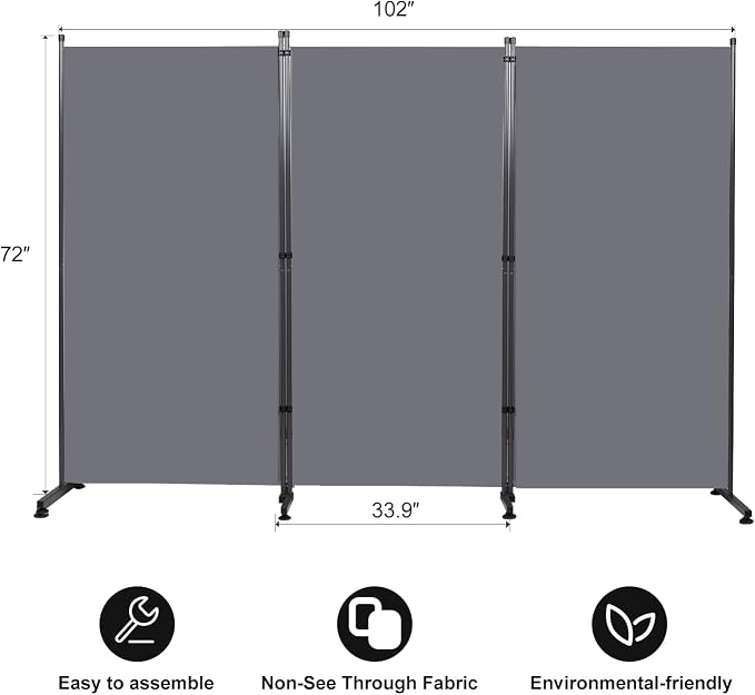 Room Divider 3 Panel Folding Privacy Screen, Round Pad Design Wall Divider | - Image 6