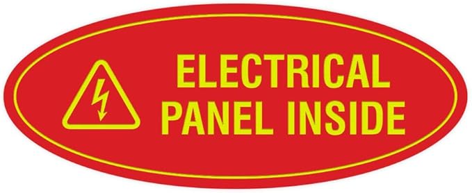 Signs ByLITA Oval Electrical Panel Inside Sign (Red/Yellow) - Small