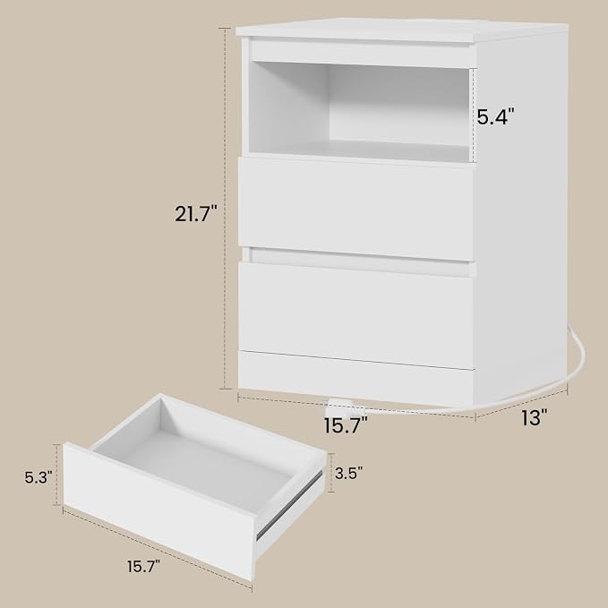Nightstands with Charging Station, LED Lights and Drawer, Sofa Side End Tables - Image 3