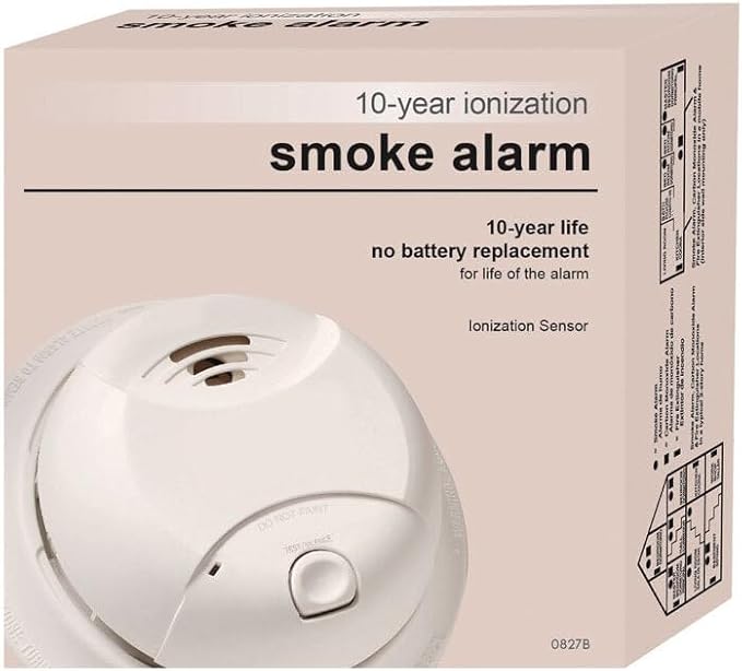First Alert 0827B Ionization Smoke Alarm with 10-Year Sealed Tamper-Proof Battery , White , Pack of 1