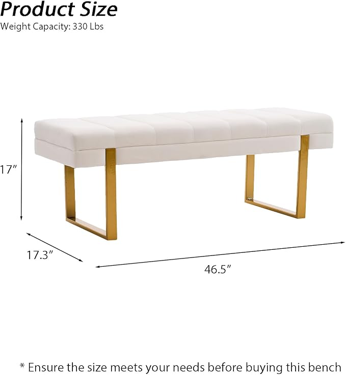46" Velvet Bench with Gold Legs - Image 2