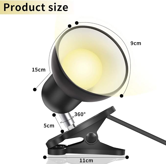 RONG&LAN Clip lamp, 360° Rotation Clip on Lamp Portable Book Reading Light - Image 6