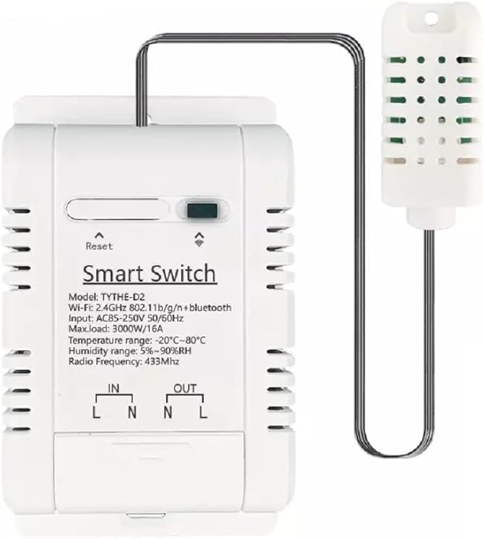 MHCOZY WiFi Wireless Temperature Controller,Include Temperature Probe Sensor ,Tuya app Remote 16A Smart Switch with Energy Consumption Monitoring,Work with Alexa Google (Temperature and Humidity)