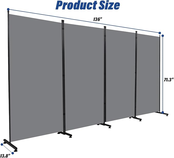 4 Panel Folding Room Divider, Indoor Privacy Screen Space Separator | 6ft - Image 6