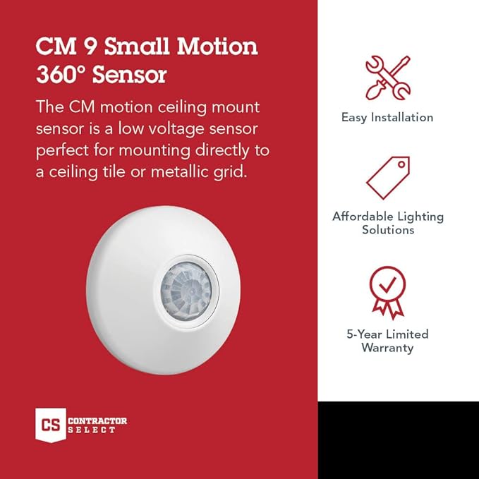 SensorSwitch Ceiling Motion Sensor, Passive Infrared PIR Occupancy Sensor, 360° Small Motion Detection, Indoor Use, Low Voltage, Standard Range