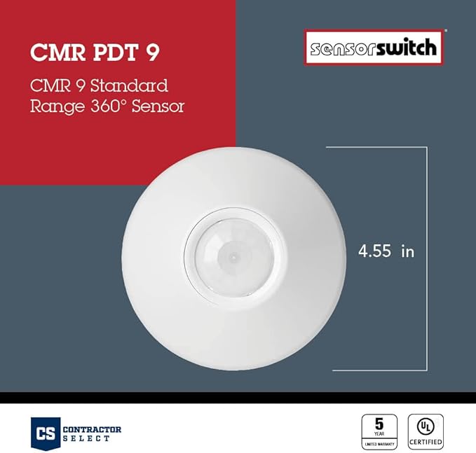 SensorSwitch Ceiling Motion Sensor, PDT Passive Dual Technology Passive Infrared PIR and Microphonics Occupancy Sensor, 360° Small Motion Detection, Indoor Use, Line Voltage, Standard Range