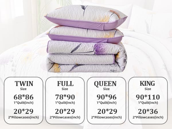 Dinjoy King Size Quilt Set Floral, 3 Pieces Fall Bedspread Bedding Set | Soft - Image 6
